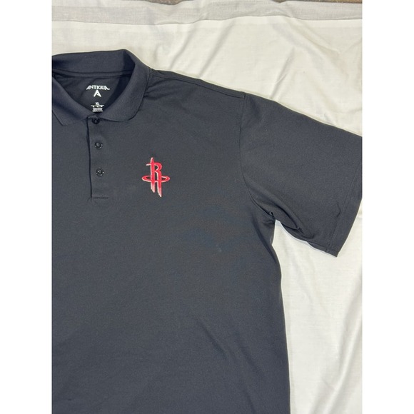 Houston Rockets Men XL Polo Shirt Black Red ‎ Embroidered Logo Antigua - Picture 3 of 7